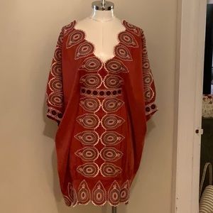 BCBG Max Azria New York Ready to Wear red satin mini dress with embroidery